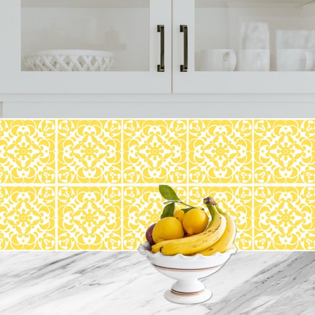 Gult Azulejos Portugisiska Medelhavet Kakelplatta (Yellow Azulejos Portuguese Spanish Mediterranean Ceramic Tile)