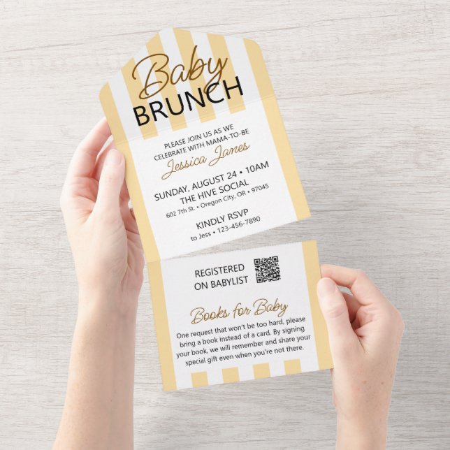 Gult Baby Brunch Inbjudan med Bok-kort (Avrivbar del)