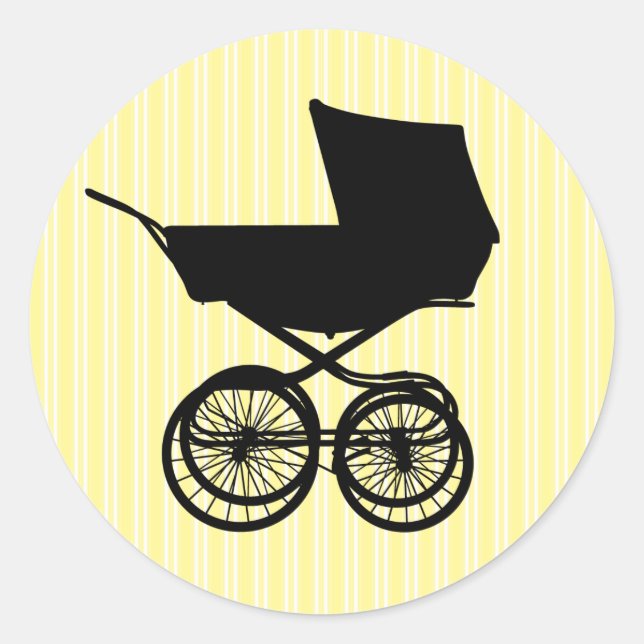 Gult Baby Buggy Sticker Runt Klistermärke (Framsida)