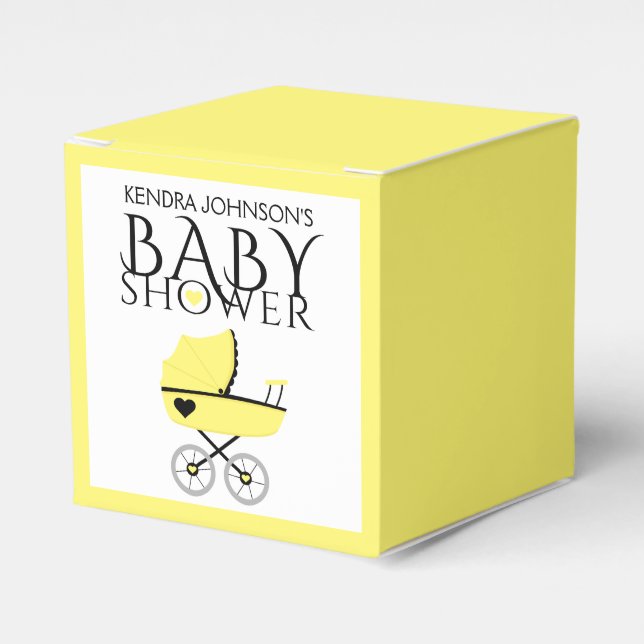 Gult Baby Carriage Baby Shower Presentaskar (Framsidan Sidan)