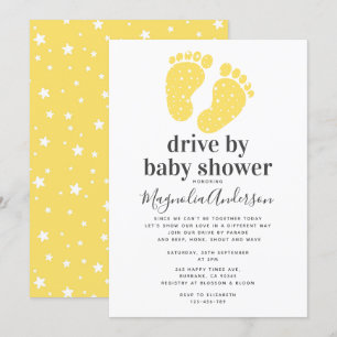 Gult Baby Feet Drive by Baby Shower Inbjudningar