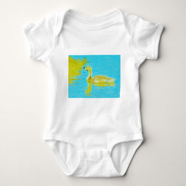 Gult Baby gås med ljusblå vatten T Shirt (Framsida)
