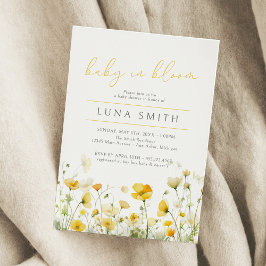 Gult Baby i Blommigten Bloom Wildblomme Baby Showe Inbjudningar