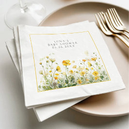 Gult Baby i Blommigten Bloom Wildblomme Baby Showe Pappersservett