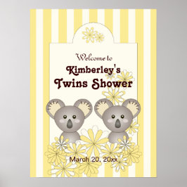 Gult, Baby, Koala Twin Kids Party Välkommen Poster
