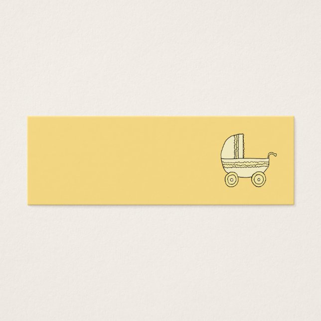 Gult Baby Pram. Litet Visitkort (Framsidan)