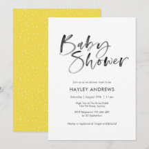 Gult Baby Shower-inbjudan - handskriven