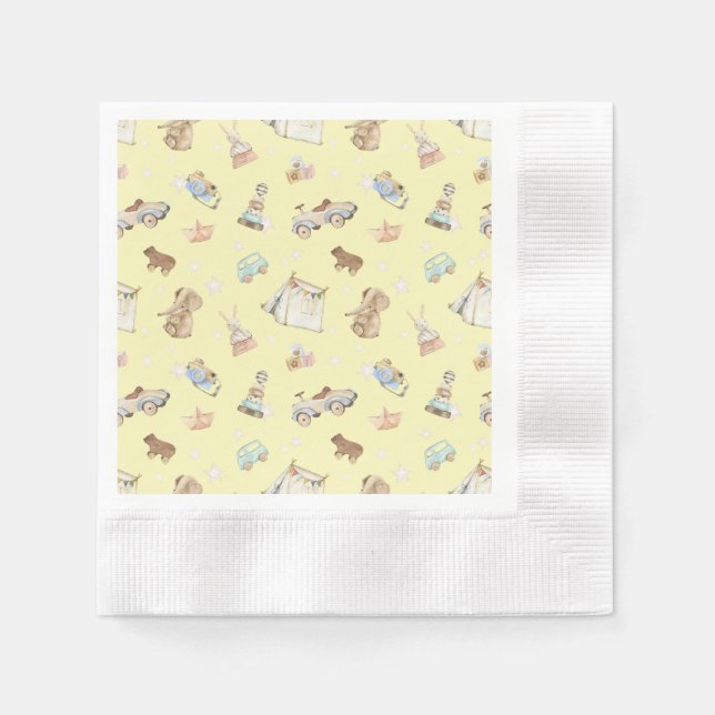 Gult Baby Shower Vintage Leksak Coin Cocktail Pappersservett (Framsidan)