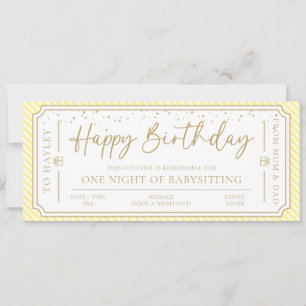 Gult Babysit Gift Voucher-kort Inbjudningar