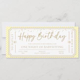Gult Babysit Gift Voucher-kort Inbjudningar