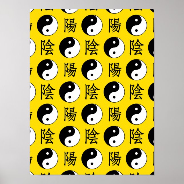 Gult Background Chinese Yinyang Mönster Poster (Framsidan)