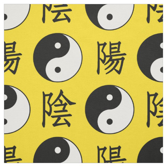 Gult Background Chinese Yinyang Mönster Tyg (Provkarta)