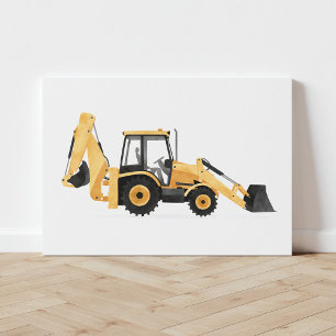 Gult Backhoe Loader Construction Fordon Canvastryck
