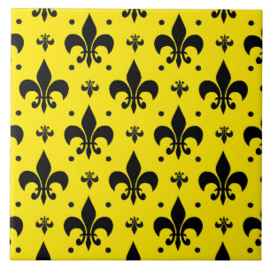 Gult Bakgrund Fleur-de-lis Mönster Design Kakelplatta