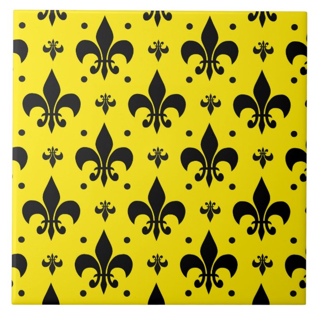 Gult Bakgrund Fleur-de-lis Mönster Design Kakelplatta (Framsidan)