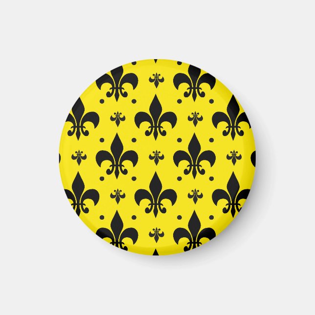 Gult Bakgrund Fleur-de-lis Mönster Design Magnet (Framsidan)
