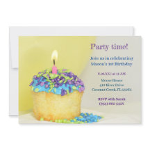 Gult Ballonblåkaka, födelsedagsinbjudan