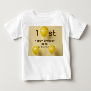 Gult ballonger 1:a födelsedag lägg till namn datum t shirt