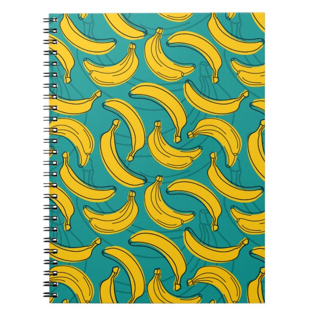 gult banan med svart kontur sömlös mönster anteckningsbok (Framsidan)