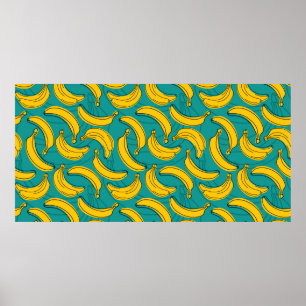 gult banan med svart kontur sömlös mönster poster
