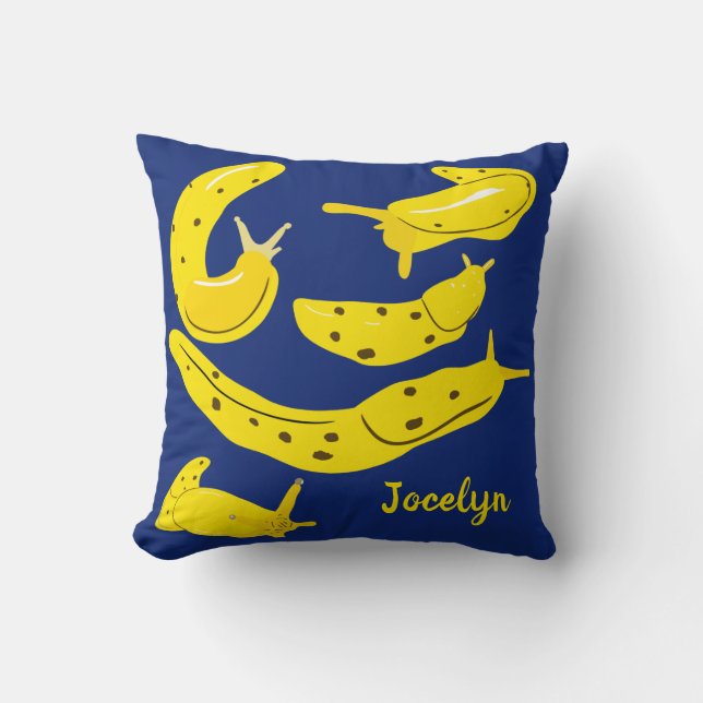 Gult Banana Slugs på Royal Blue Personlig Kudde (Framsida)