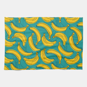 Gult Banana: Vintagen Black Outline Kökshandduk