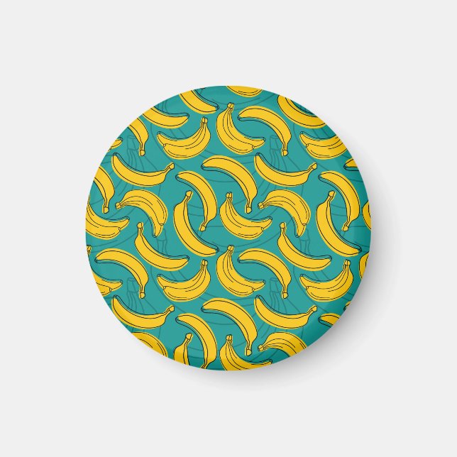 Gult Banana: Vintagen Black Outline Magnet (Framsidan)