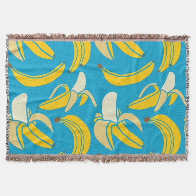 Gult bananer, blå bakgrund mönster filt (Framsidan)