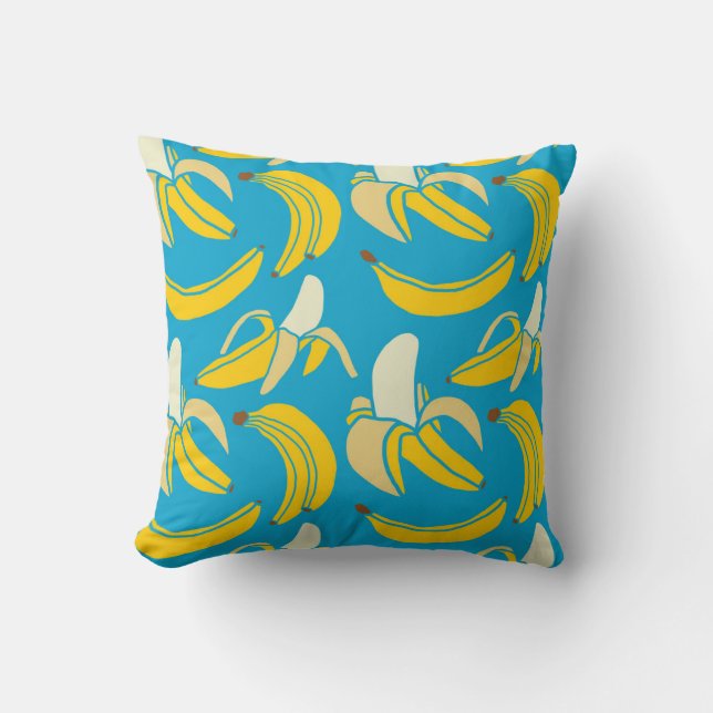 Gult bananer, blå bakgrund mönster kudde (Framsida)