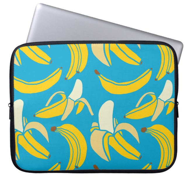Gult bananer, blå bakgrund mönster laptop fodral (Framsidan)