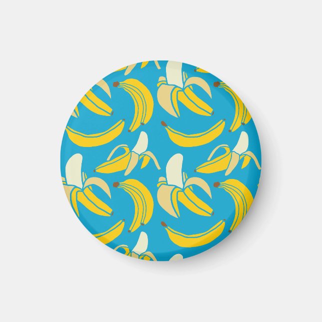Gult bananer, blå bakgrund mönster magnet (Framsidan)