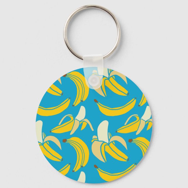 Gult bananer, blå bakgrund mönster nyckelring (Framsida)