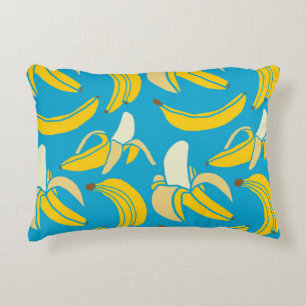 Gult bananer, blå bakgrund mönster prydnadskudde