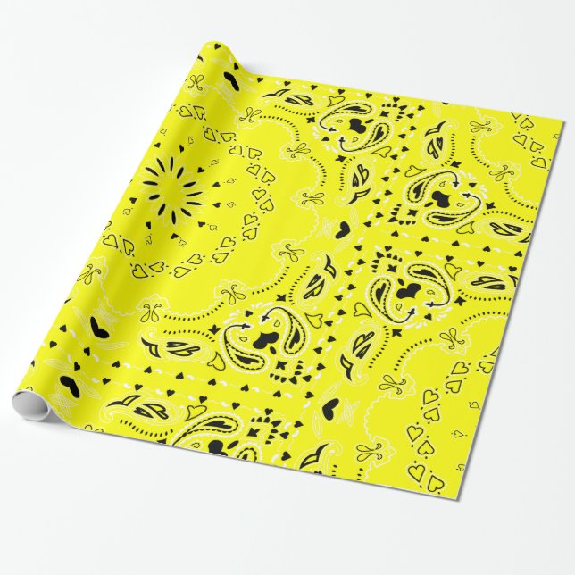 gult bandana skriver ut cowgirl-hjärtan presentpapper (Utrullad)