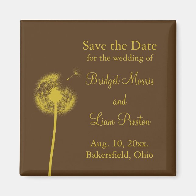 Gult Bästa Önskemål! Spara datumet Magnet (Framsidan)