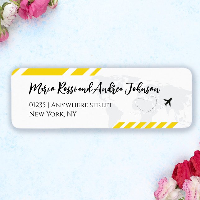 Gult Beach Boarding Pass Bröllop Returadress Returadress Etikett (Sunny Yellow Boarding Pass Wedding Return Address)