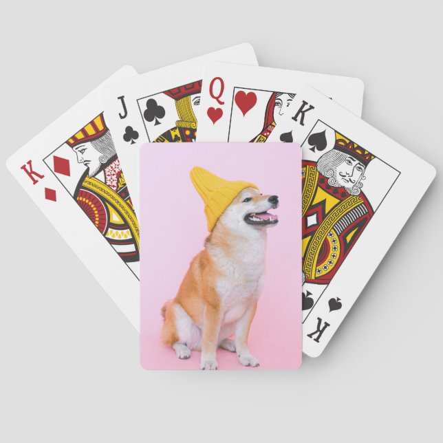 Gult Beanie Shiba Inu Hund Casinokort (Baksidan)