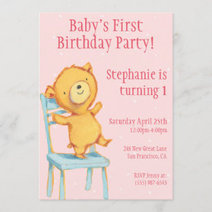 Gult Bear Birthday Inbjudningar