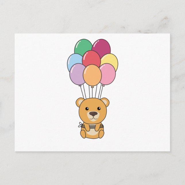 Gult Bear flyger upp med färgstarka ballonger Vykort (Framsida)