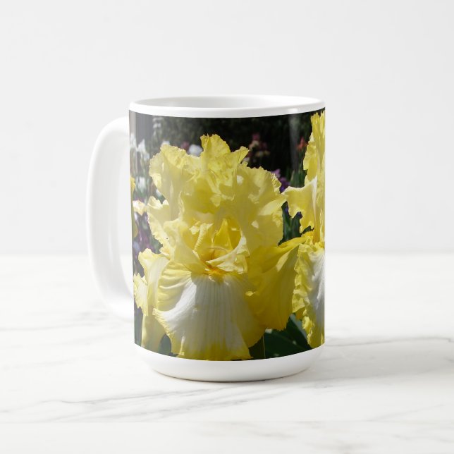 Gult Beared Iris Irises Flowers blommigt Kaffemugg (Framsida vänster)