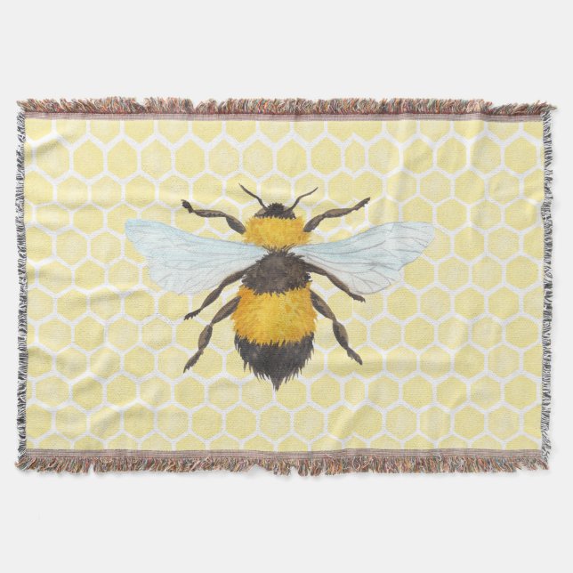 Gult Bee and Honeycomb Throw Blanket Mysfilt (Framsidan)