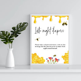 Gult Bee Baby Shower Late Nights Diaper Game Poster