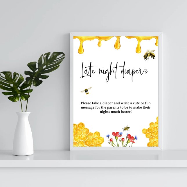 Gult Bee Baby Shower Late Nights Diaper Game Poster (Skapare uppladdad)