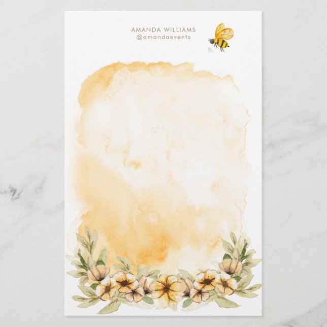 Gult Bee Monogram Stationery Papper (Framsida)