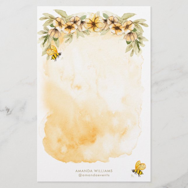 Gult Bee Monogram Stationery Papper (Framsida)