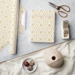 Gult Bee och Honeycomb Mönster Presentpapper