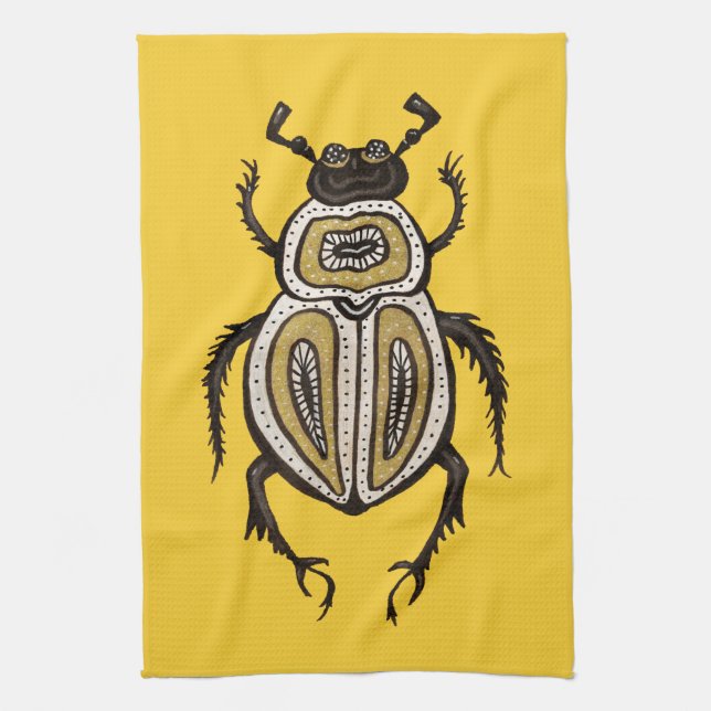 Gult Beetle Coola Insekt Entomology Art Kökshandduk (Vertikal)