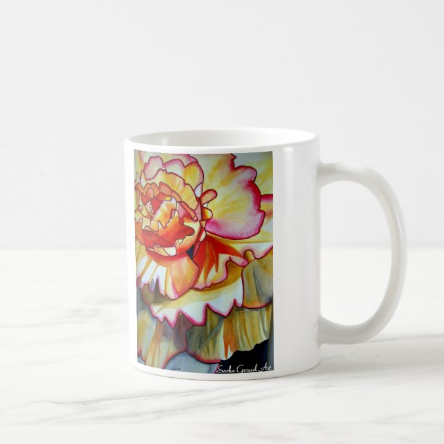 Gult Begonia-blommans vattenfärgsoriginalteckning Kaffemugg (Höger)
