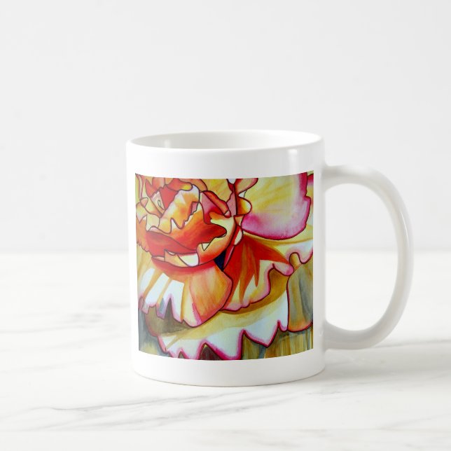 Gult Begonia-blommans vattenfärgsoriginalteckning Kaffemugg (Höger)