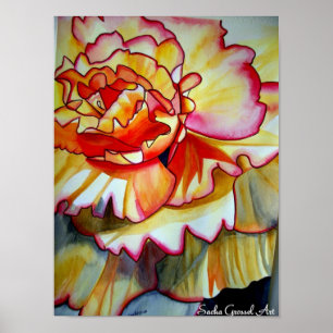 Gult Begonia-blommans vattenfärgsoriginalteckning Poster
